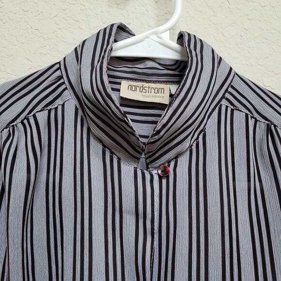 Vintage Blouse Nordstrom Womens Large 80s Vertical Stripe Office Business Casual - Picture 5 of 13